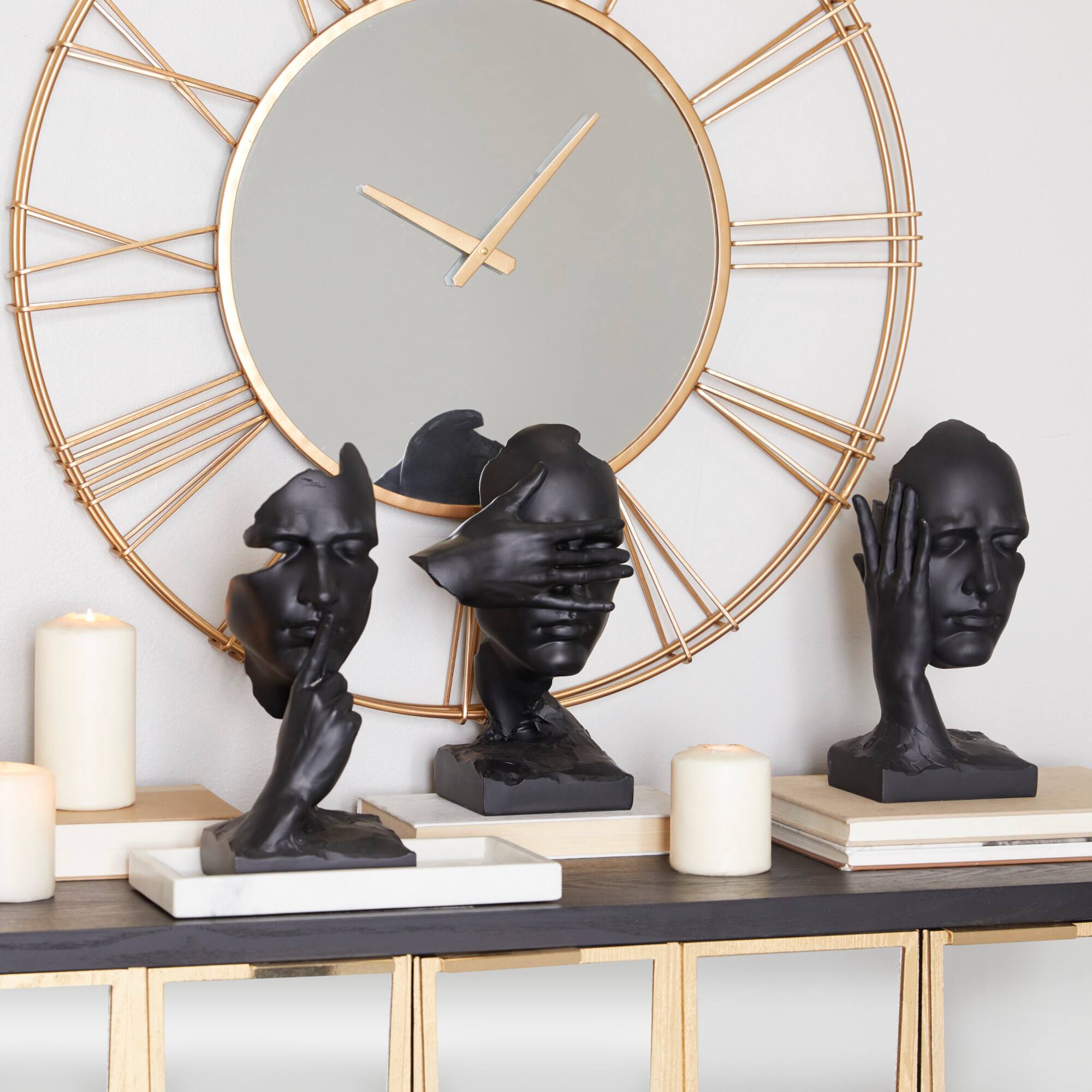 Black Polystone Face Sculpture Set